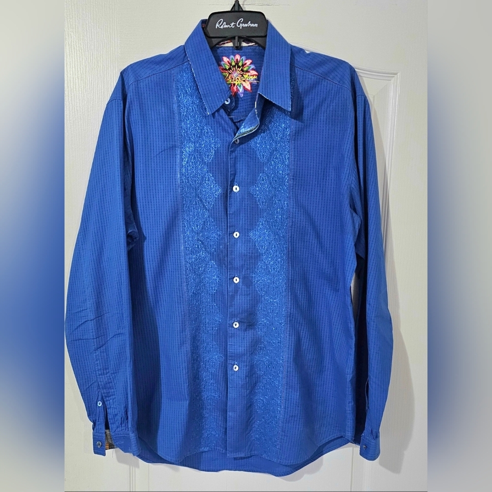 Robert Graham Blue Casual Button Down Size Large Shirt